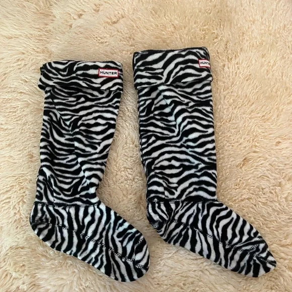 Hunter Original Tall MOUSTACHE Boot Socks Liner Zebra Black White Size US M/L - Picture 2 of 11